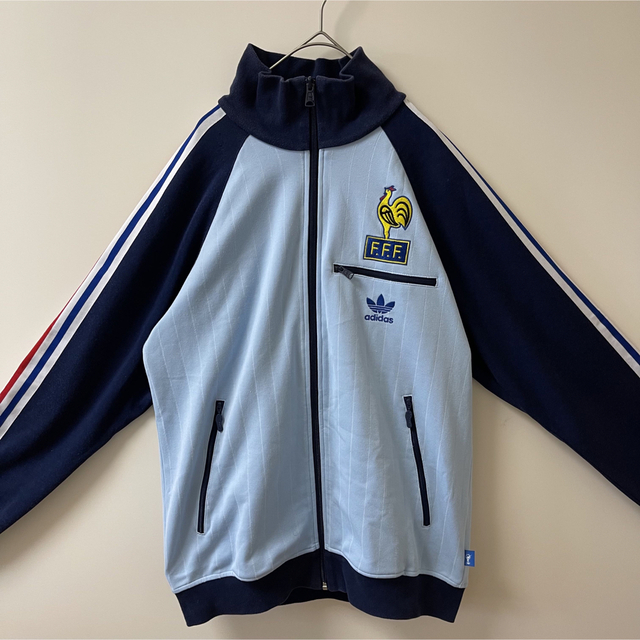 90s】adidasトラックジャケット古着ビンテージ刺繍トレファイルフランス青