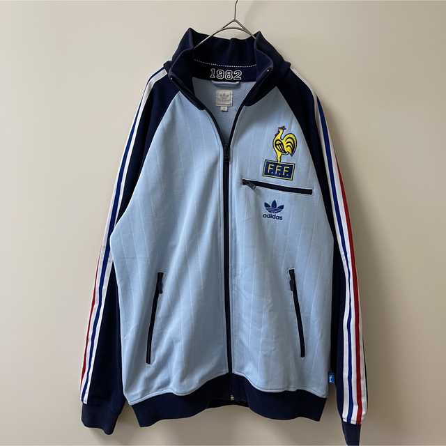 90s】adidasトラックジャケット古着ビンテージ刺繍トレファイルフランス青