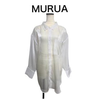 ムルーア(MURUA)のMURUA シャイニー シアー シャツ Fサイズ ホワイト オーバーシャツ(シャツ/ブラウス(長袖/七分))