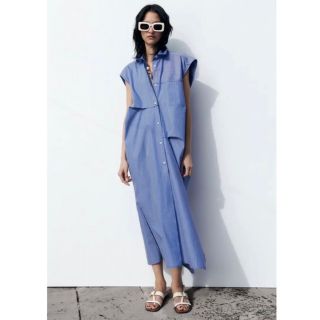 ザラ(ZARA)の新品 ZARA ザラ ストライプ ポプリンワンピース(ロングワンピース/マキシワンピース)