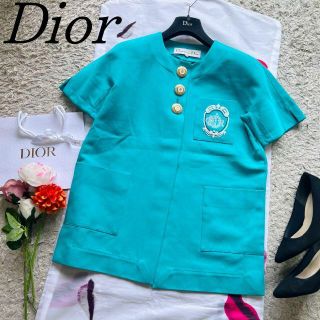 クリスチャンディオール(Christian Dior)の【良品】Christian Dior ハーフスリーブジャケット ライトブルー 9(ノーカラージャケット)