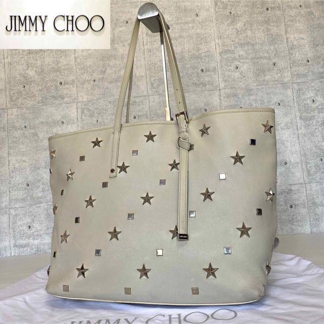 【極美品】JIMMY CHOO SASHA/M オフホワイト A4 トートバッグ