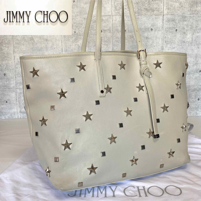 極美品】JIMMY CHOO SASHA/M オフホワイト A4 トートバッグ-