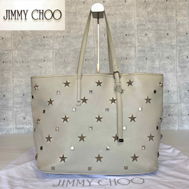 極美品】JIMMY CHOO SASHA/M オフホワイト A4 トートバッグ-