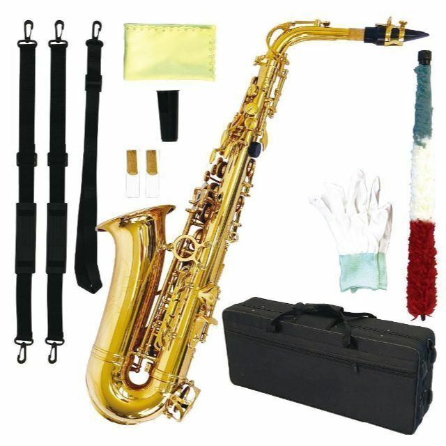 アルトサックス初心者セット E Saxophone ゴールドラッカー ケース付き 1