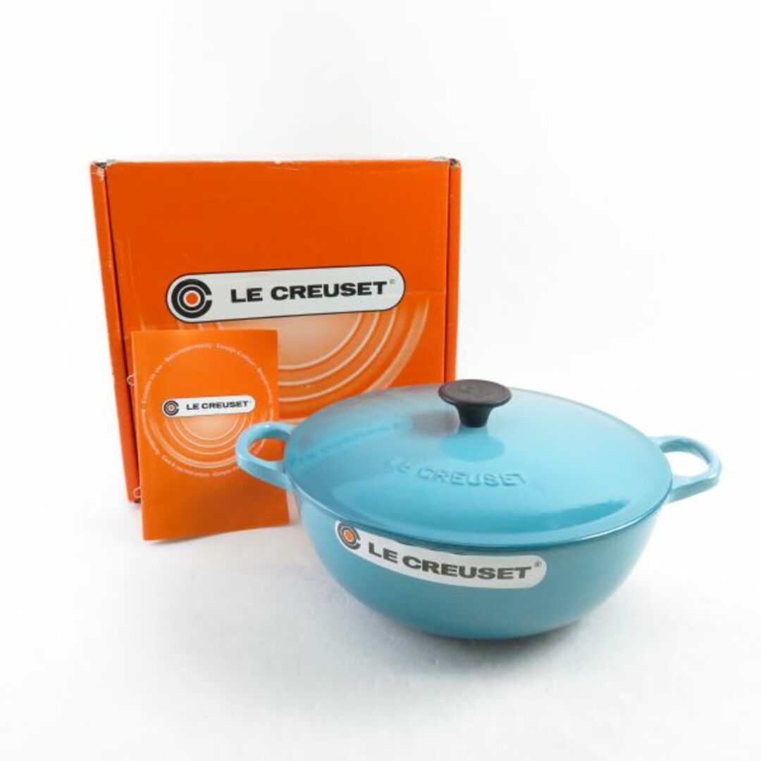 未使用 Le Creuset ルクルーゼ マルミット 両手鍋 1点 22cm/2.6L カリビアンブルー SC6967B3インテリア/住まい/日用品