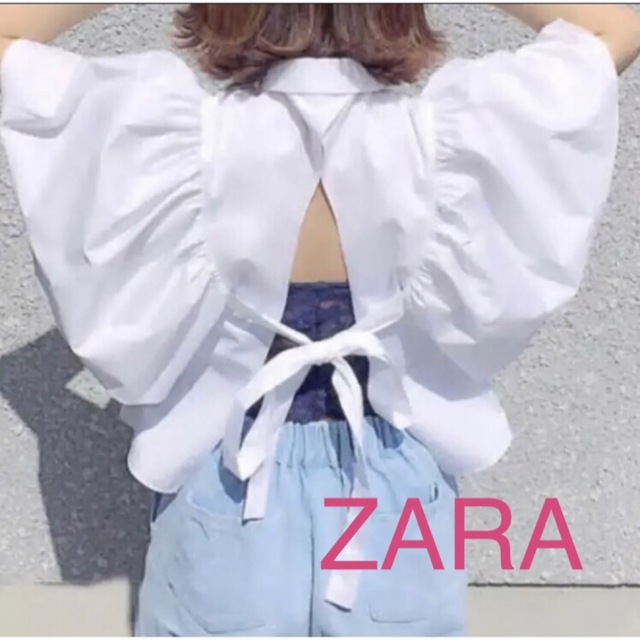 ZARA(ザラ)の★ALICE様専用★ZARA バックオープン フレア袖 シャツ ブラウス リボン レディースのトップス(シャツ/ブラウス(半袖/袖なし))の商品写真