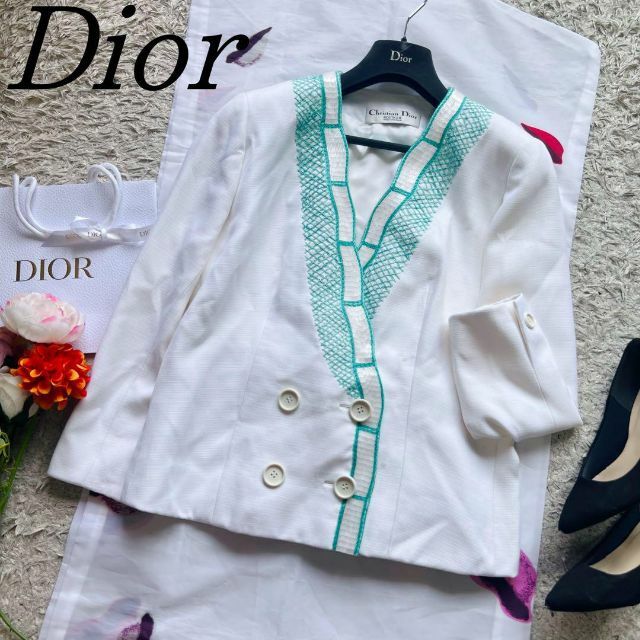 【良品】Christian Dior ミドルジャケット ホワイト ステッチ