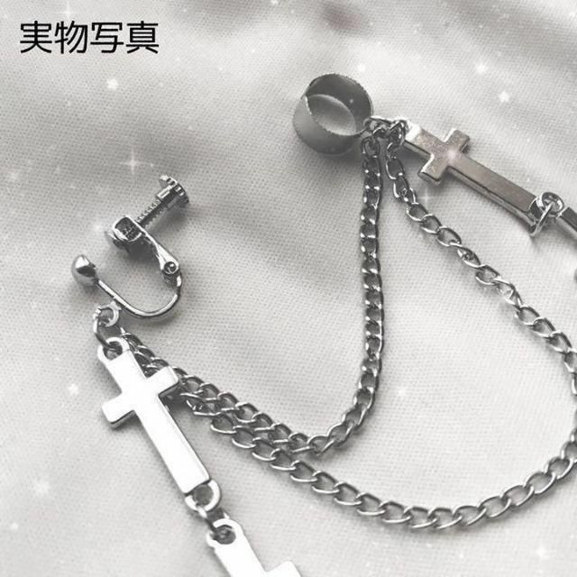 シルバー 十字架 イヤーカフ イヤリング チェーン クロス Y2K 韓国