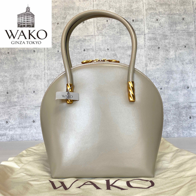 美品タグ付き】WAKO 銀座和光 カーフ ベージュ ゴールド金具 ハンドバッグ-