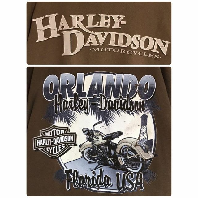 Harley Davidson(ハーレーダビッドソン)の【USA製】ハーレーダビッドソン　背面ビッグプリントTシャツ　ブラウンF488 メンズのトップス(Tシャツ/カットソー(半袖/袖なし))の商品写真