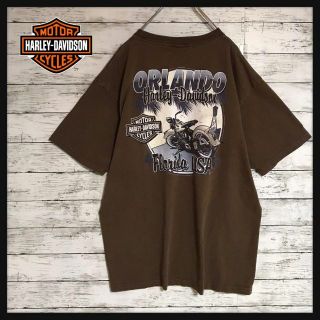 ハーレーダビッドソン(Harley Davidson)の【USA製】ハーレーダビッドソン　背面ビッグプリントTシャツ　ブラウンF488(Tシャツ/カットソー(半袖/袖なし))