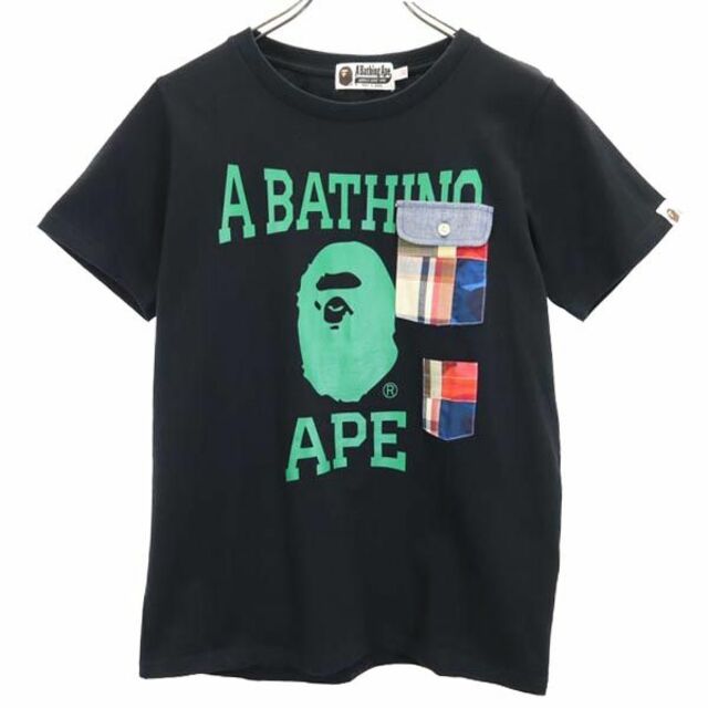 アベイシングエイプ ロゴプリント 半袖 Tシャツ XS ブラック A BATHING APE レディース   【230608】 メール便可
