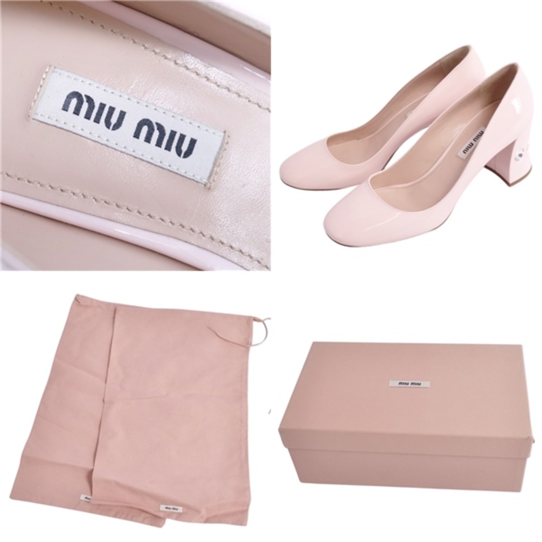 未使用 ミュウミュウ miumiu パンプス ビジュー パテントレザー ヒール シューズ 靴 レディース 37(24cm相当) ピンク