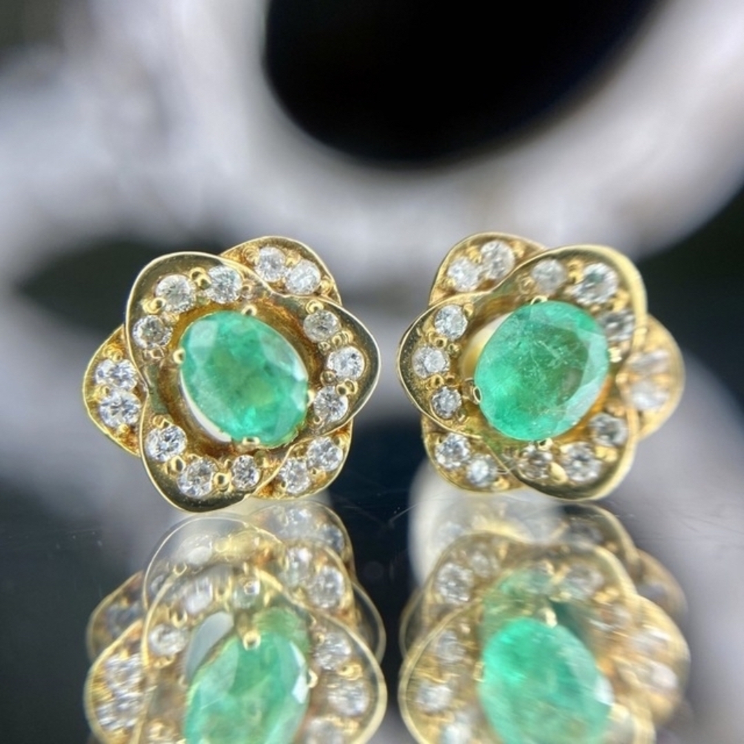 天然 エメラルド ダイヤ ピアス 0.52ct k18 f-