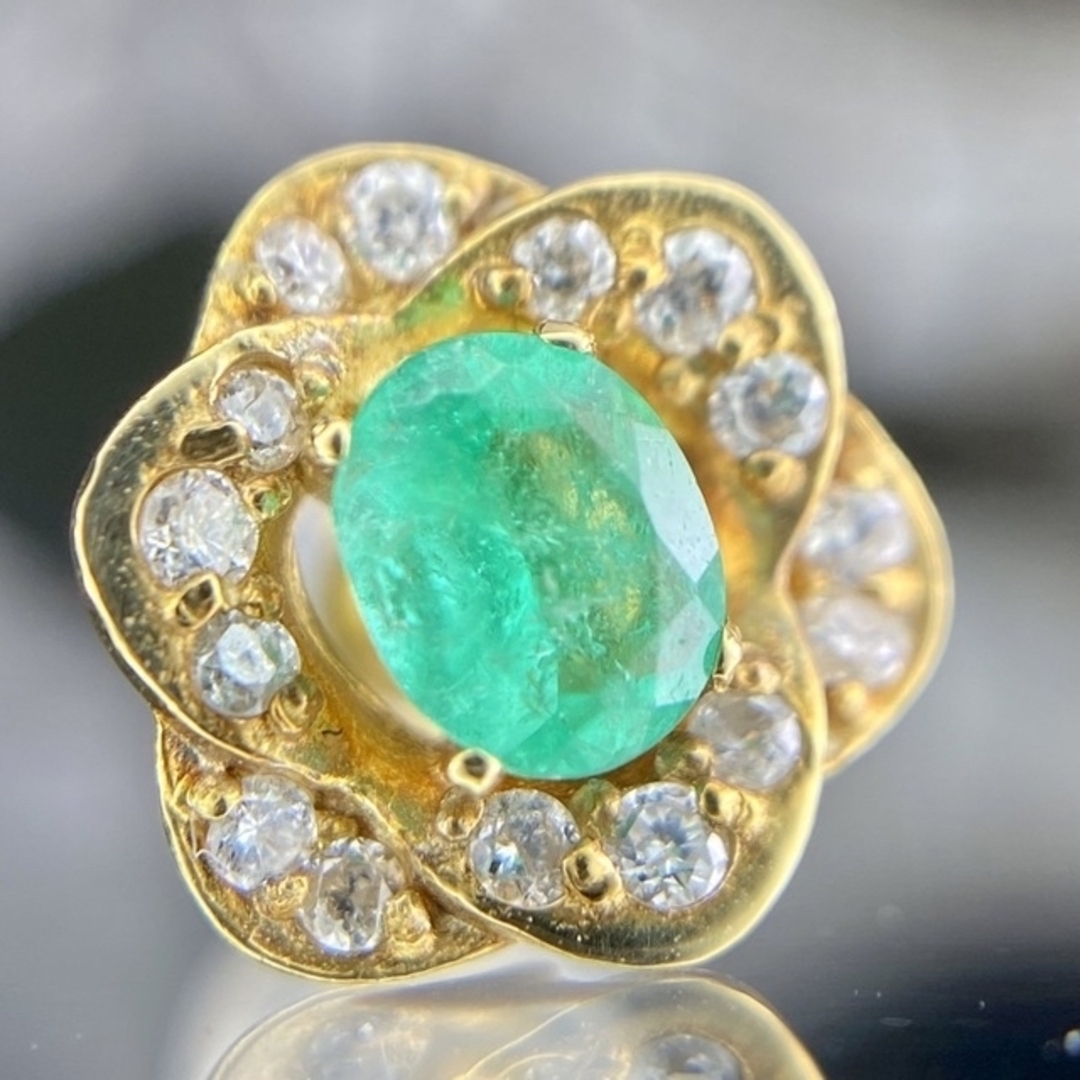 天然 エメラルド ダイヤモンド ピアス 計0.52ct K18-