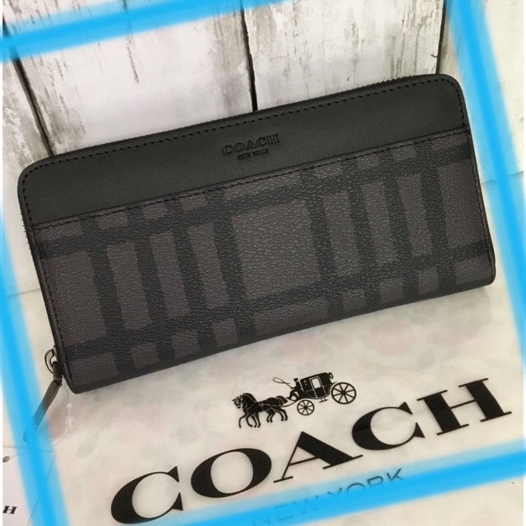 新品未使用プレゼント COACH コーチ メンズ長財布チェック柄の上品な