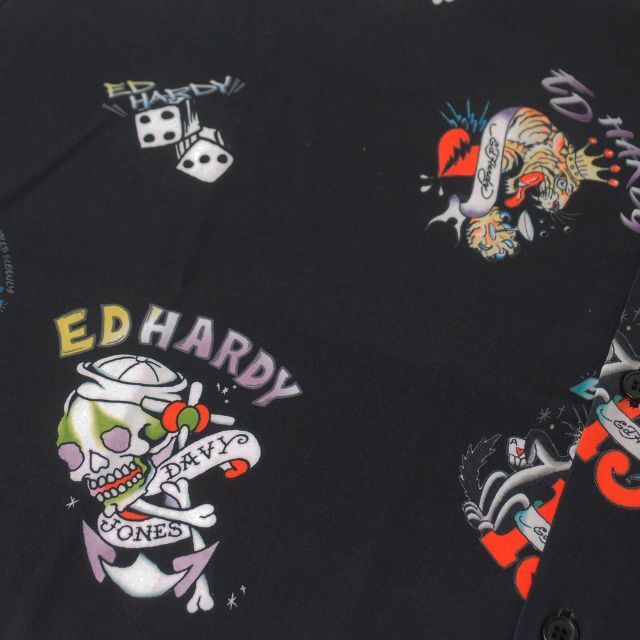 Ed Hardy(エドハーディー)の新品 ED HARDY エドハーディ ストレッチ オーバーサイズ 総柄シャツ M メンズのトップス(シャツ)の商品写真