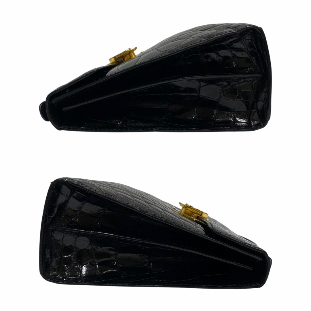 極 美品 LOEWE ロエベ ヴィンテージ アナグラム ロゴ 金具 クロコレザー 本革 2way ハンドバッグ ショルダーバッグ ブラック 16784