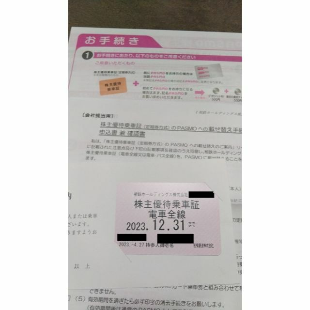 相鉄 株主優待券 定期タイプ 相模鉄道 株主優待乗車証 2023年12月31日