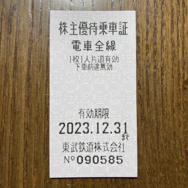 東武鉄道 株主優待乗車証 定期券タイプ 電車全線 男性名義 23年12月31日迄