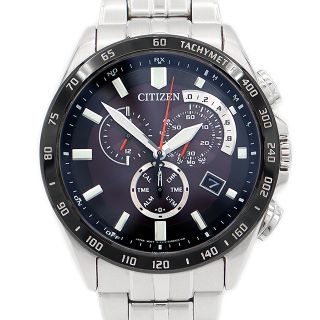 シチズン(CITIZEN)のCITIZEN シチズン シチズンコレクション AT3004-58E E610-S074339 エコドライブ クロノグラフ デイト 黒 ブラック SS ステンレス メンズ ソーラー電波【6ヶ月保証】【腕時計】【中古】(腕時計(アナログ))