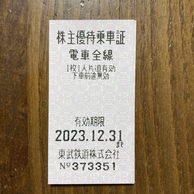 東武鉄道　株主優待乗車証20枚　2023年12月31日まで 1