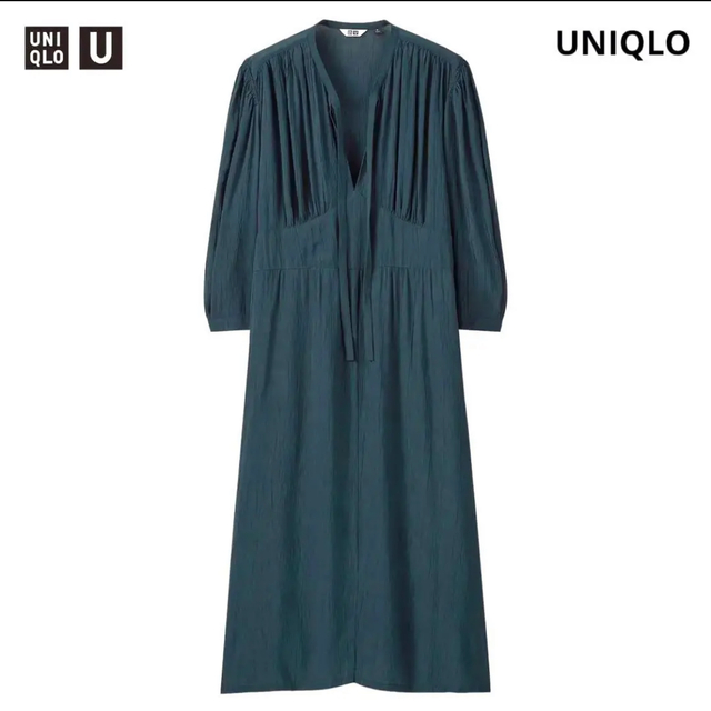 UNIQLO(ユニクロ)の♡美品♡ ユニクロ　UNIQLO ビスコースボウタイワンピース（7分袖）ネイビー レディースのワンピース(ひざ丈ワンピース)の商品写真