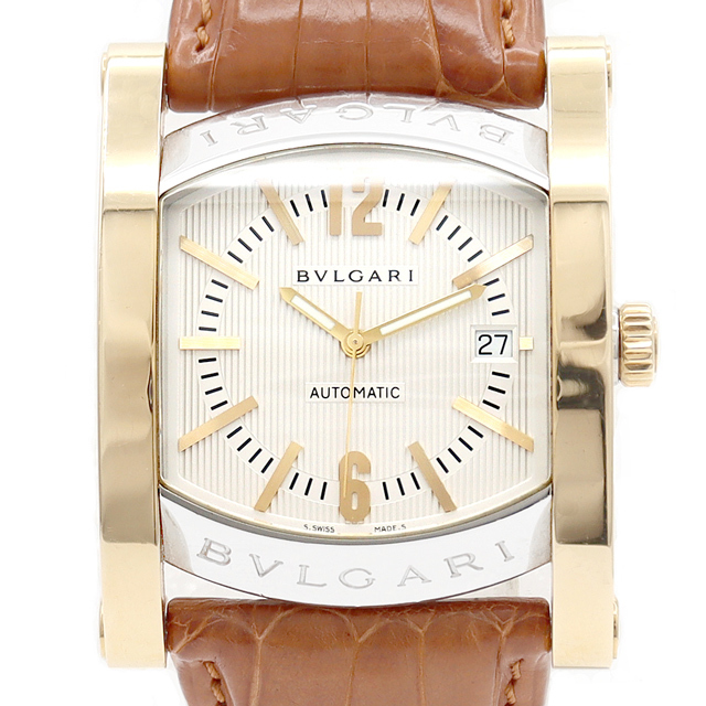 BVLGARI ブルガリ アショーマ AA48SG AA48C8SGL デイト シルバー K18YG イエローゴールド SS ステンレス コンビ 純正ベルト 純正尾錠 メンズ 自動巻き【6ヶ月保証】【腕時計】