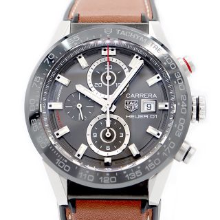 タグホイヤー(TAG Heuer)のTAG Heuer タグホイヤー カレラ キャリバーホイヤー01 CAR201W FT6122 デイト クロノグラフ 100m防水 裏スケルトン グレー SS ステンレス 純正ベルト 純正尾錠 メンズ 自動巻き【6ヶ月保証】【腕時計】【中古】(腕時計(アナログ))