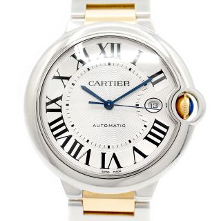 カルティエ(Cartier)のCartier カルティエ バロンブルー LM W69009Z3 デイト シルバー ギョーシェ K18YG イエローゴールド SS ステンレス コンビ メンズ 自動巻き【6ヶ月保証】【腕時計】【中古】(腕時計(アナログ))