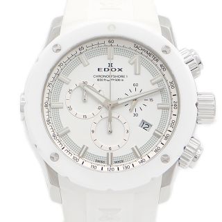 エドックス(EDOX)の電池交換済 EDOX エドックス クロノオフショア1 10221-3B3-BIN3 デイト クロノグラフ 白 ホワイト SS ステンレス セラミック 純正ベルト 純正尾錠 メンズ クォーツ【6ヶ月保証】【腕時計】【中古】(腕時計(アナログ))