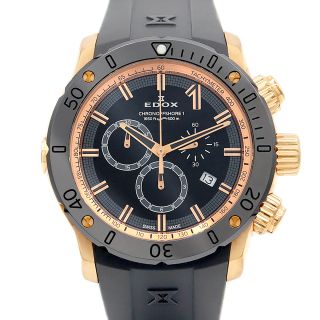 エドックス(EDOX)の電池交換済 EDOX エドックス クロノオフショア1 10221-37R-NIR デイト クロノグラフ 500m防水 黒 ブラック PGP ピンクゴールド SS ステンレス セラミック 純正ベルト 純正尾錠 メンズ クォーツ【6ヶ月保証】【腕時計】【中古】(腕時計(アナログ))