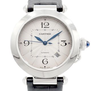 カルティエ(Cartier)の内部点検済 Cartier カルティエ パシャ ドゥ カルティエ 41mm WSPA0010 デイト 裏スケ ブルースピネル シルバー ギョーシェ SS ステンレス 純正ベルト 純正尾錠 メンズ 自動巻き【6ヶ月保証】【腕時計】【中古】(腕時計(アナログ))