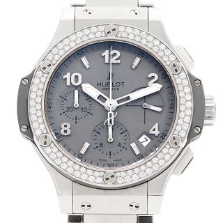 ウブロ(HUBLOT)の内部点検済 HUBLOT ウブロ ビッグバン クロノグラフ アールグレイ 342.ST.5010.ST.1104 41mm クロノグラフ デイト 純正ダイヤモンド ダイヤベゼル グレー SS ステンレス メンズ 自動巻き【6ヶ月保証】【腕時計】【中古】(腕時計(アナログ))