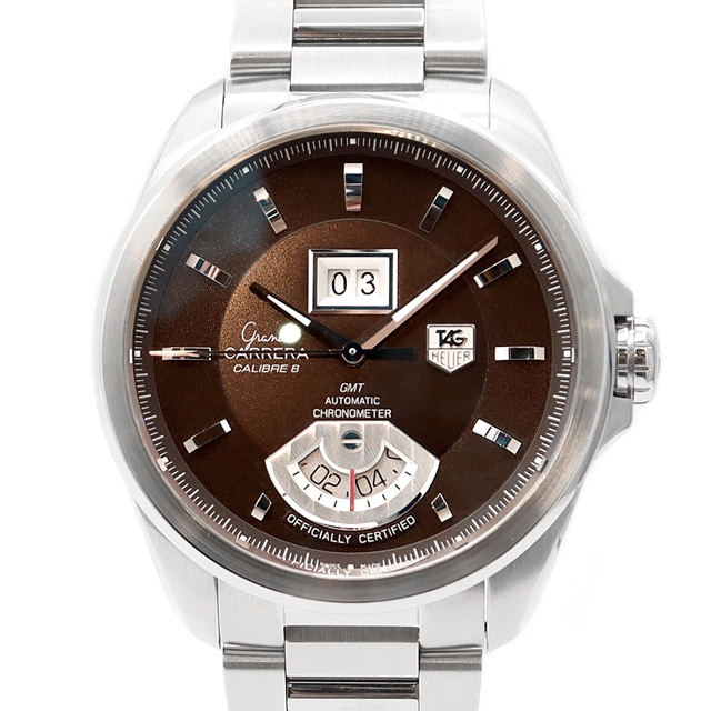 TAG Heuer(タグホイヤー)の内部点検済 TAG Heuer タグホイヤー グランドカレラ キャリバー8 WAV5113 BA0901 GMT ビッグデイト 茶 ブラウン SS ステンレス メンズ 自動巻き【6ヶ月保証】【腕時計】【中古】 メンズの時計(腕時計(アナログ))の商品写真