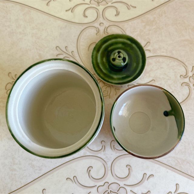織部焼　加藤五陶造　水差と抹茶茶碗のセット　茶道具　抹茶碗 煎茶道具　和食器