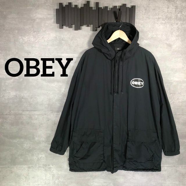 OBEY(オベイ)の『OBEY』オベイ (M) コットンフードジャケット / ロゴプリント ブラック メンズのジャケット/アウター(ナイロンジャケット)の商品写真