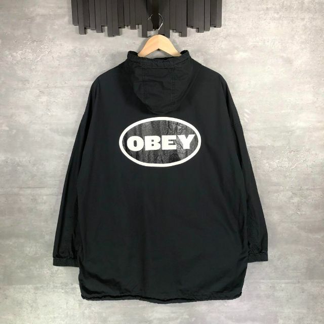 『OBEY』オベイ (M) コットンフードジャケット / ロゴプリント ブラック 1