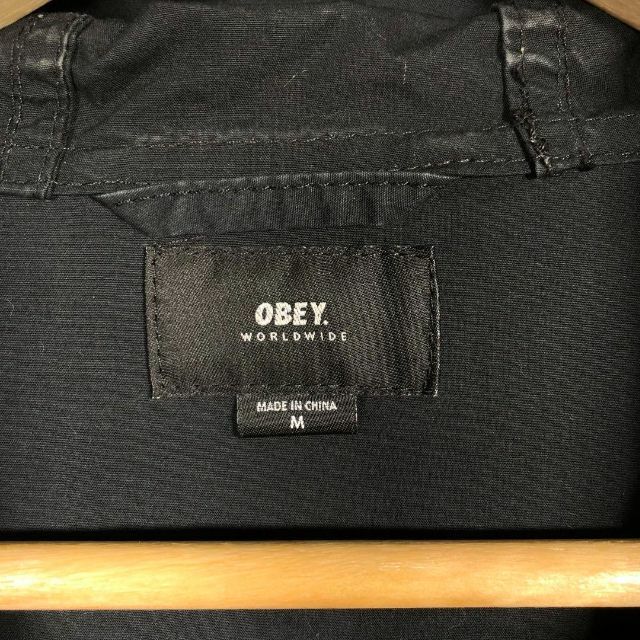 『OBEY』オベイ (M) コットンフードジャケット / ロゴプリント ブラック 6