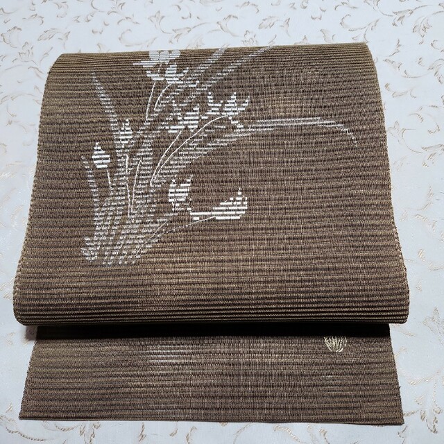 #513  正絹  名古屋帯  夏帯  ブラウン ラン レディースの水着/浴衣(帯)の商品写真