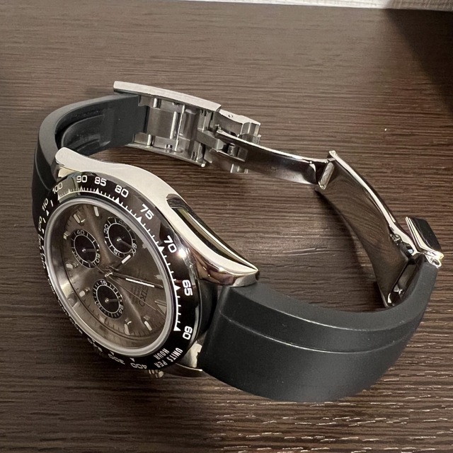 セイコーMod　デイトナ風カスタム　ラバーベルト　シルバー　メカクォーツ メンズの時計(腕時計(アナログ))の商品写真