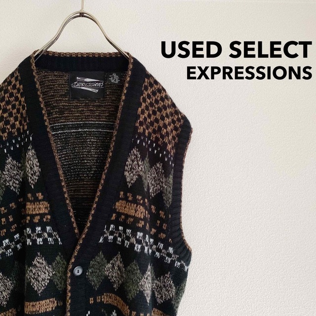 【専用】“EXPRESSIONS” Jacquard Knit Vest / 黒