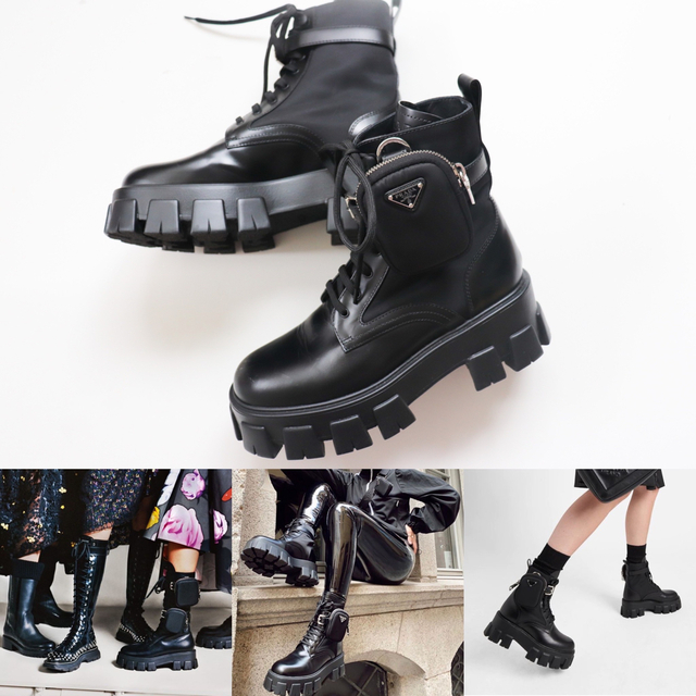 美品 PRADA プラダ モノリス コンバット ブーツ レザー - ブーツ