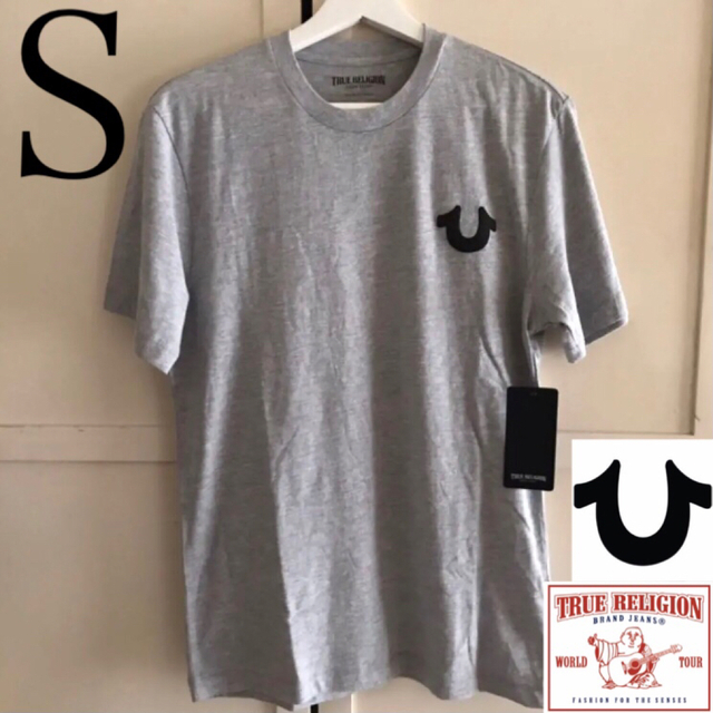 レア 新品 USA トゥルーレリジョン メンズ ロゴ Tシャツ グレー S-