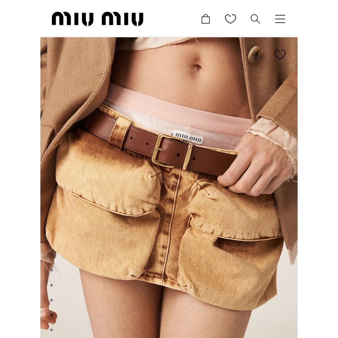 【miumiu】23ss マーブル加工デニムミニスカート　マルチポケットスカート