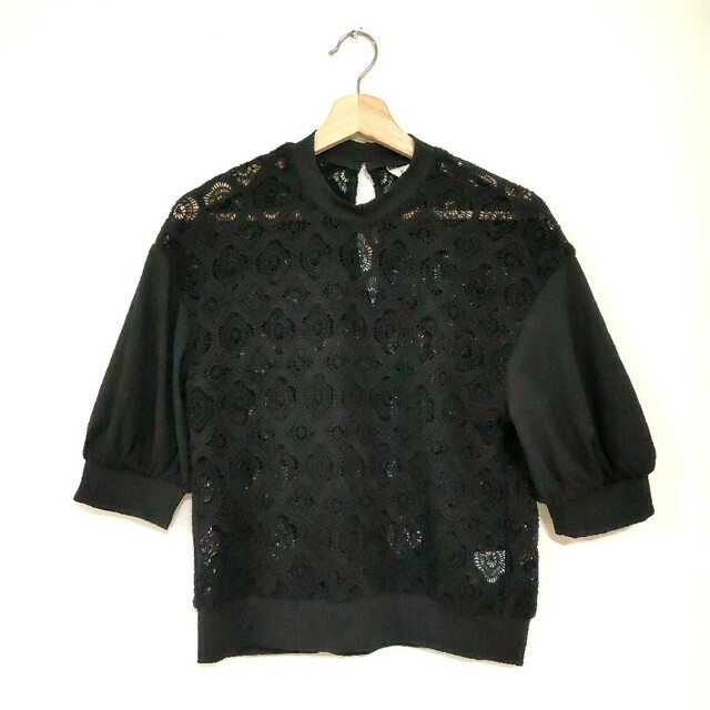 CLANE(クラネ)のクラネ  コンパクトヴィンテージレーストップス  黒 レディースのトップス(シャツ/ブラウス(半袖/袖なし))の商品写真