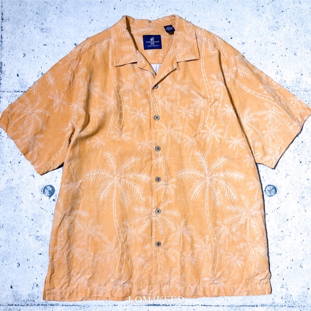 XL CARIBBEAN JOE シルク オレンジ  総柄 開襟 アロハシャツ メンズのトップス(シャツ)の商品写真