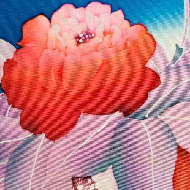 名古屋帯　薔薇　バラ　ばら　ローズ　塩瀬織　正絹　シルク　きぬ　青　ブルー レディースの水着/浴衣(着物)の商品写真