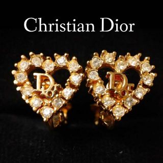 Dior ハート イヤリング ゴールド ラインストーン クリップ式